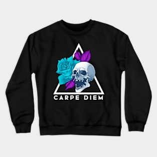 Skull Blue Flower Carpe Diem Crewneck Sweatshirt